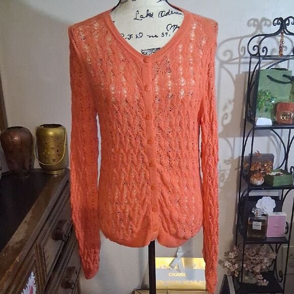 Anthropologie Sparrow Orange Knit Cardigan Size Medium - Picture 1 of 11